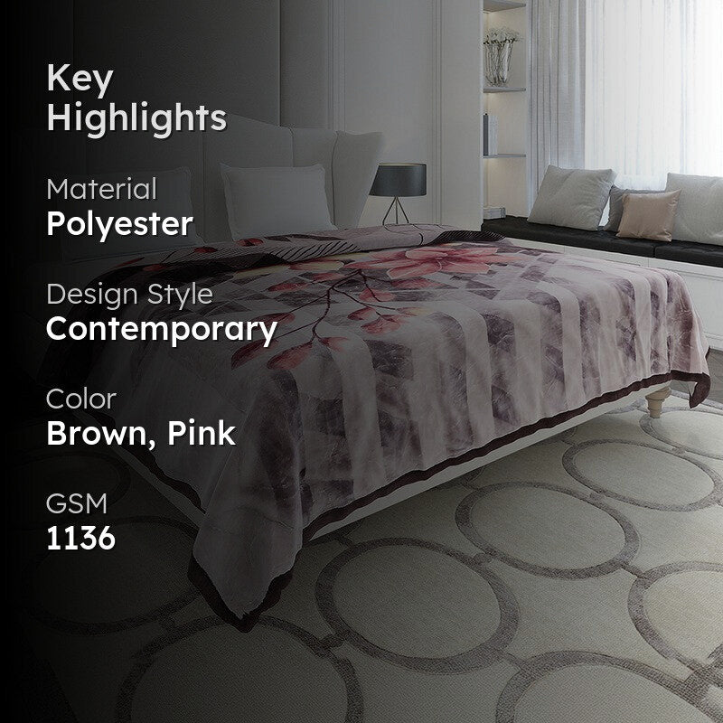 Monte Carlo Whispering Blooms Blanket (Brown,Pink) - 1136 GSM media 2