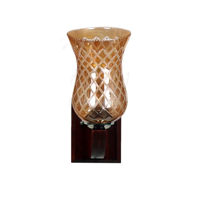 Honey Glow Decorative Walnut Base Glass Wall Lamp media 7