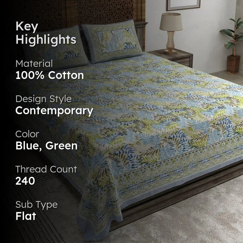 Loomio Cotton Bedsheet (Blue,Green) - 240 TC media 2
