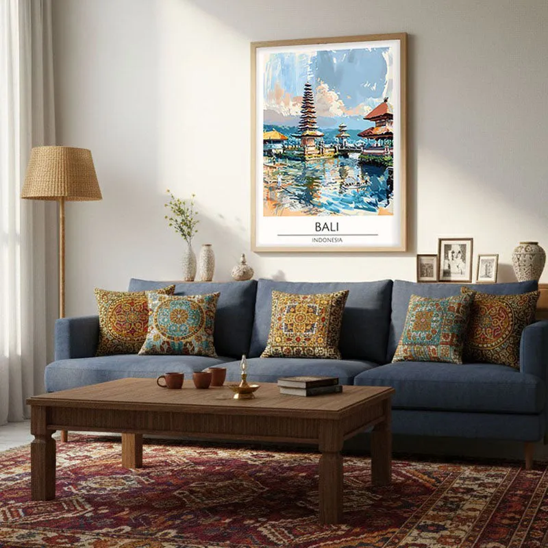 Vintage Bali Framed Canvas Archival Canvas Wall Painting - Natural Brown Frame media 4