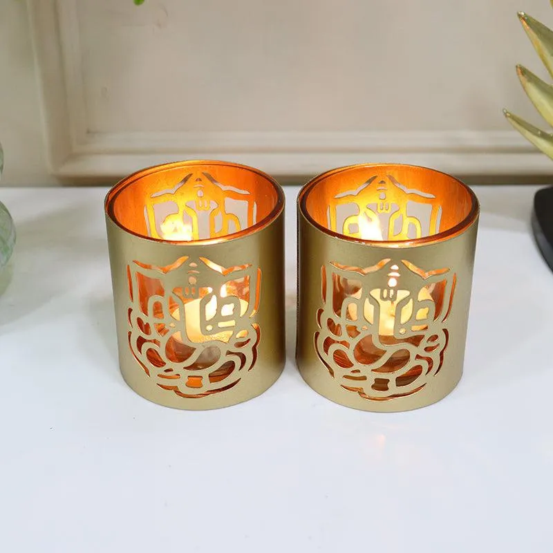 Ganesha Chaitanya Tealight Candle Holder (Gold) - Set Of Two media 5