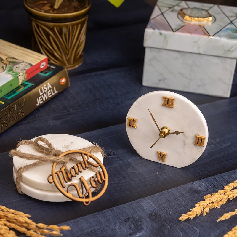 Marbre Marble Desk Clock With Coaster - Three Piece Set media 5