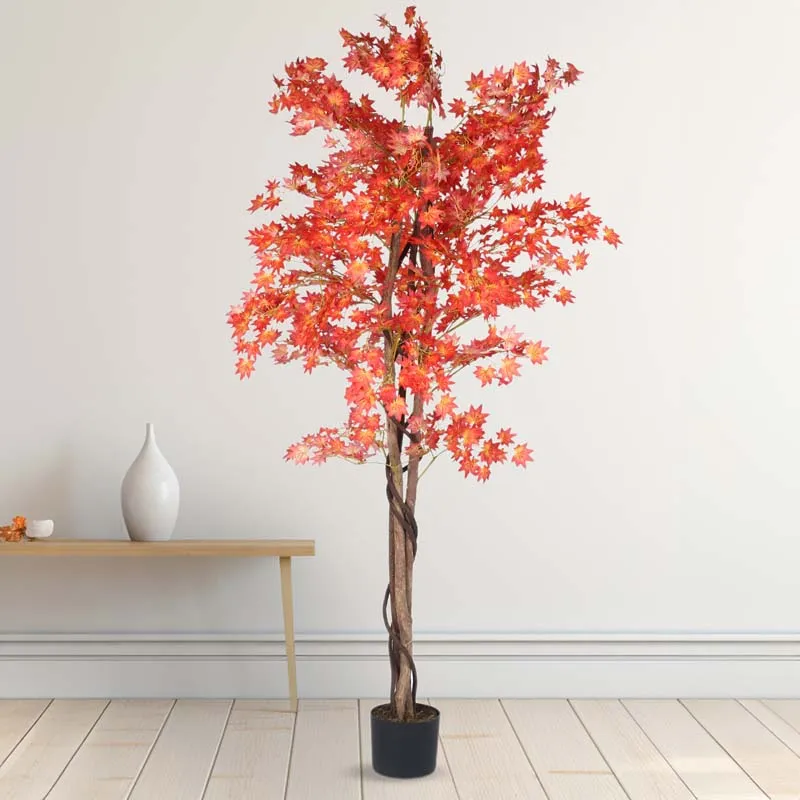 Faux Lush Maple Plant With Black Plastic Pot - 5.2 Feet media 3