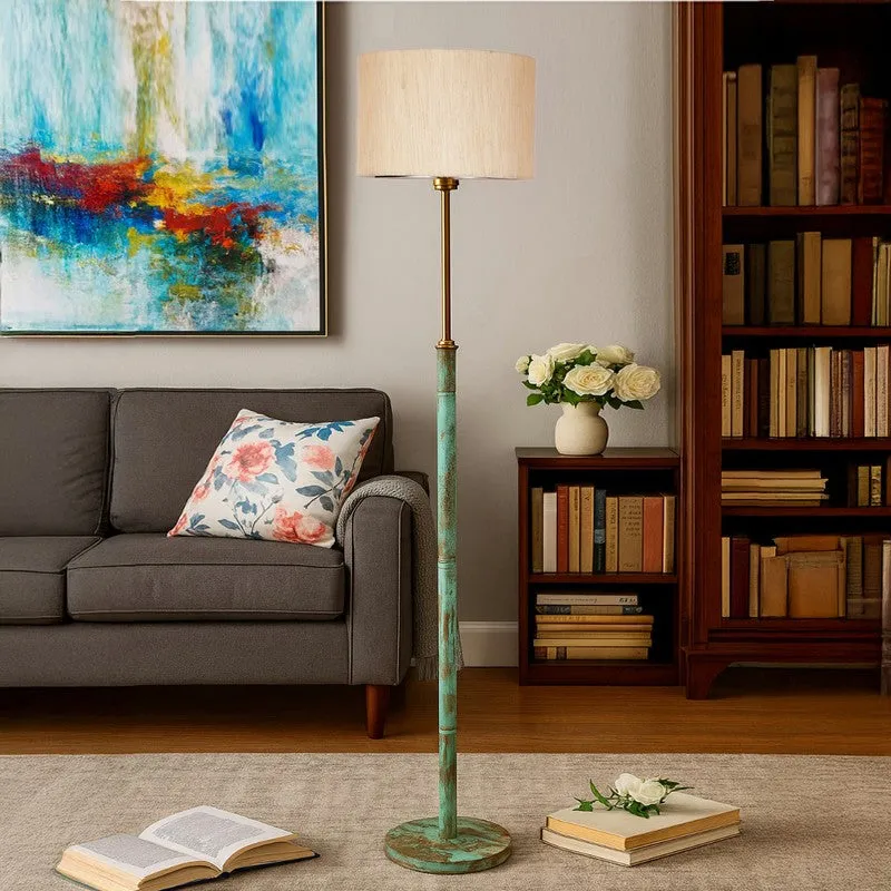 Amber Glow Wooden Floor Lamp - Beige media 4