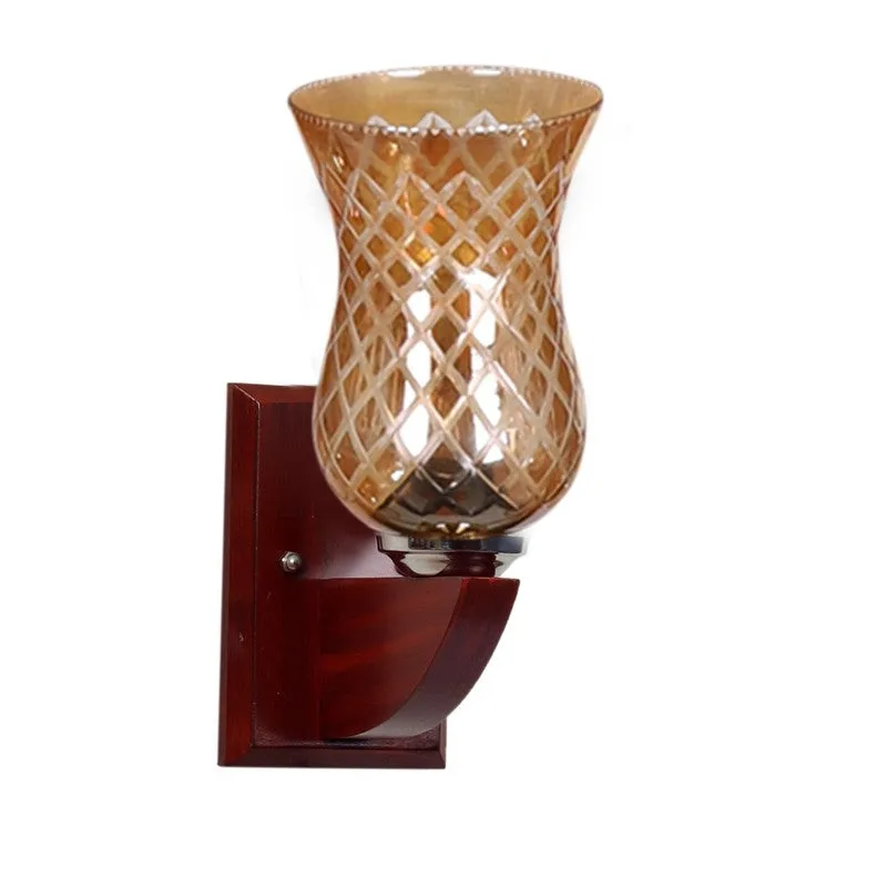 Honey Glow Decorative Walnut Base Glass Wall Lamp media 6