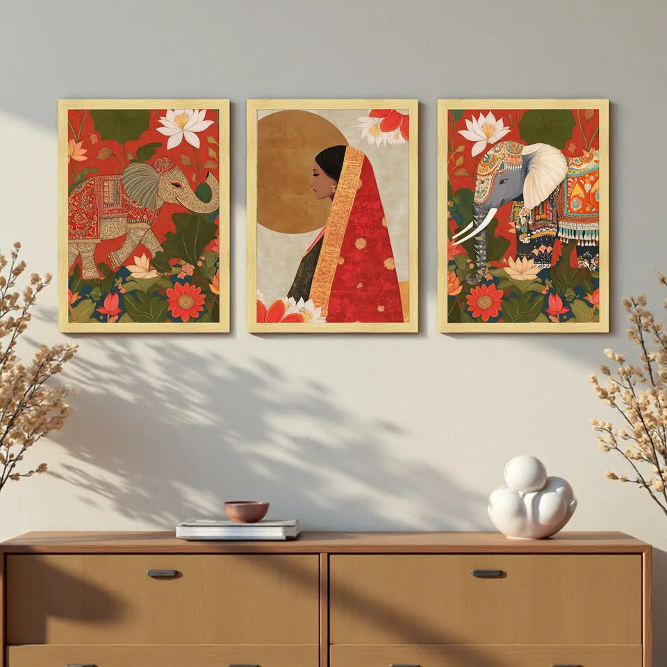 Gajraj & Grace Wall Paintings - Set Of Three media 5