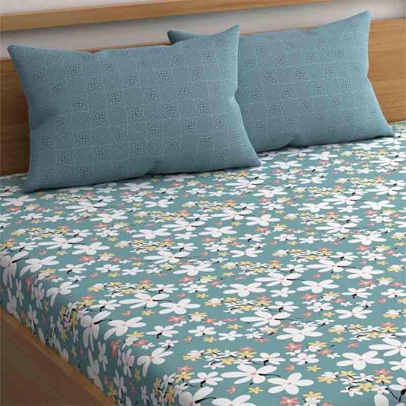 Floral Jewels Microfiber Bedsheet (Blue) - 150 GSM media 4