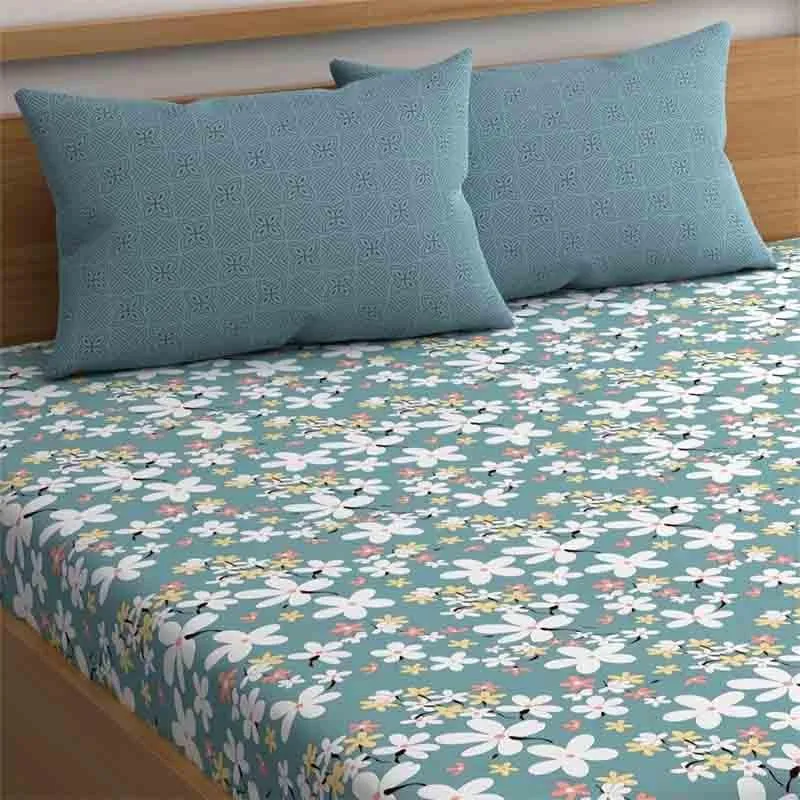 Floral Jewels Microfiber Bedsheet (Blue) - 150 GSM media 4