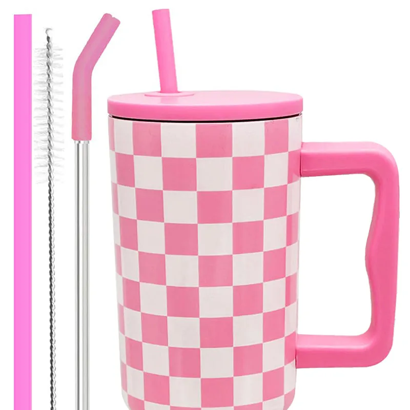 Chic Check Stainless Steel Tumbler (1200 ML) - Pink media 4