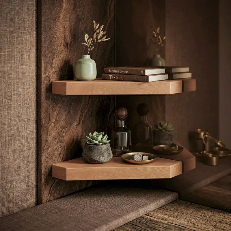 Berk Corner Floating Wall Shelf (Brown) - Set Of Two media 4