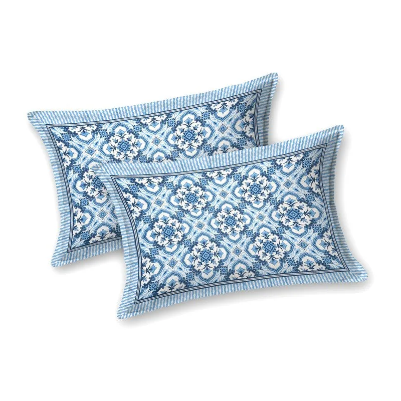 Lineel Cotton Bedsheet (Blue,White) - 240 TC media 4