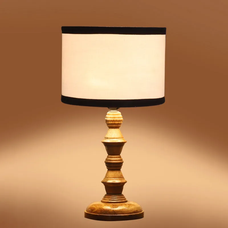 Cotin I Stripe Timber Wooden Table Lamp - White,Brown media 5