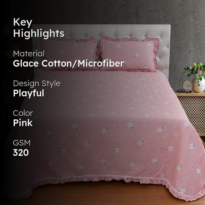 Amya Pink Floral Bedcover media 2