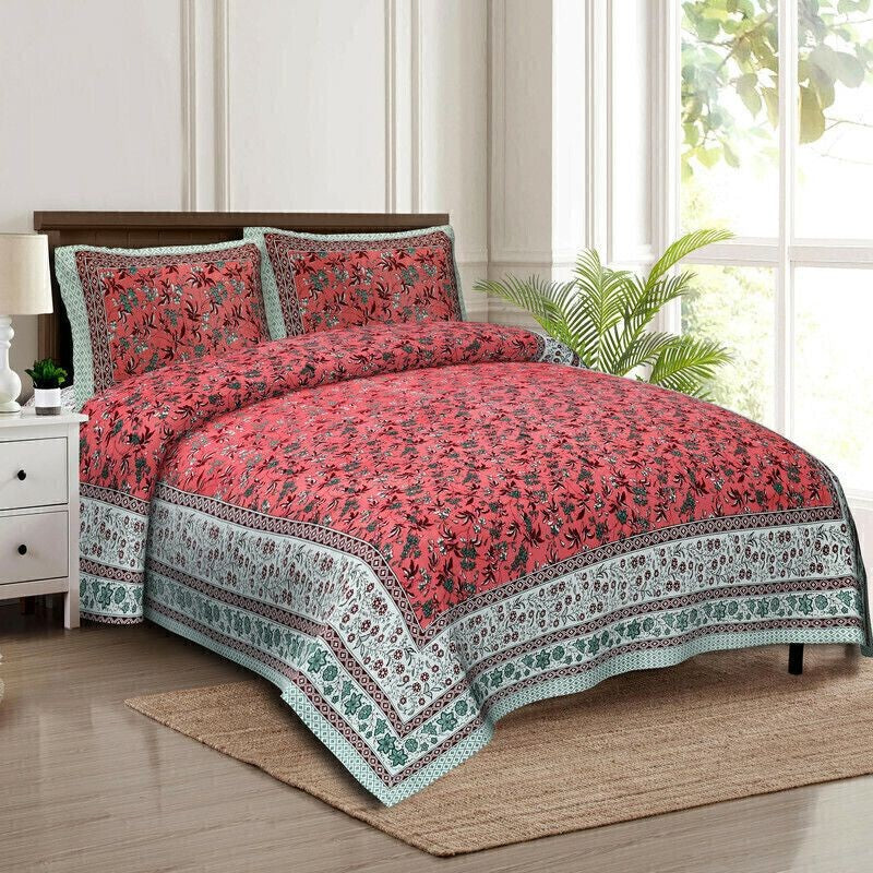 Florava Cotton Bedsheet (Red,White) - 240 TC media 3