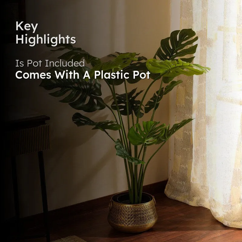 Artificial Realistic Monstera Plant With Black Plastic Pot - 3.9 Feet media 2