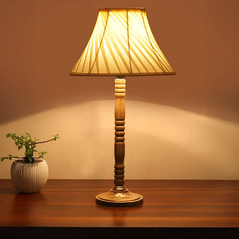 Hex Glow Table Lamp With Wooden Base - Ivory,Brown media 2