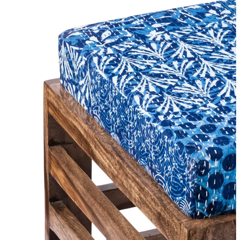 Tirox Sheesham Wooden Bench with Cushions (Blue) - Four Piece Set media 7