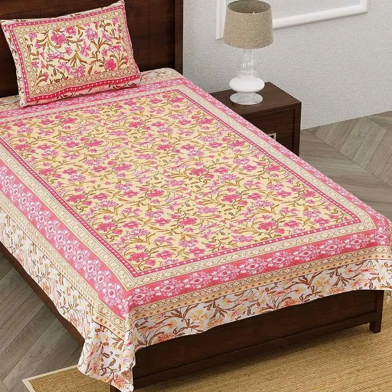 Folk Floral Fiesta Cotton Bedsheet (Orange) - 180 TC media 4