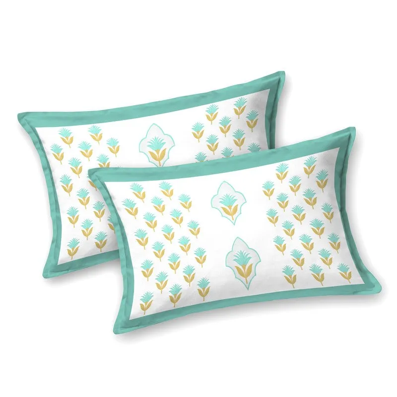 Royal Print Cotton Bedsheet (Green,White) - 120 TC media 4
