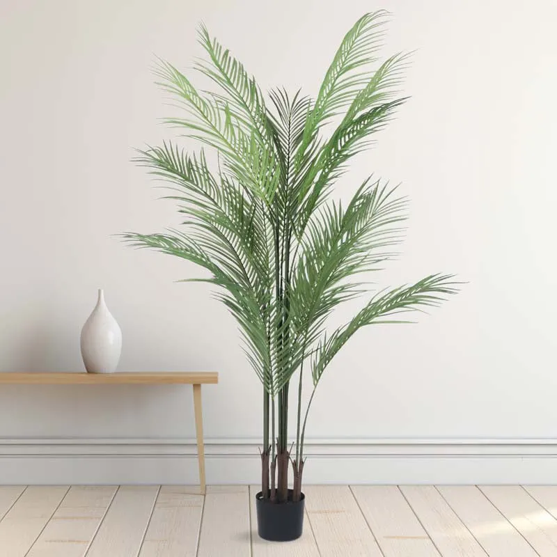 Faux Lush Areca Palm Plant With Black Plastic Pots - 5 Feet media 3