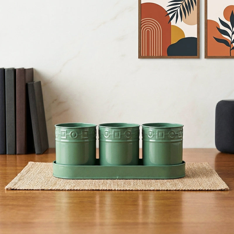 PetalPod Planters with Tray - Green