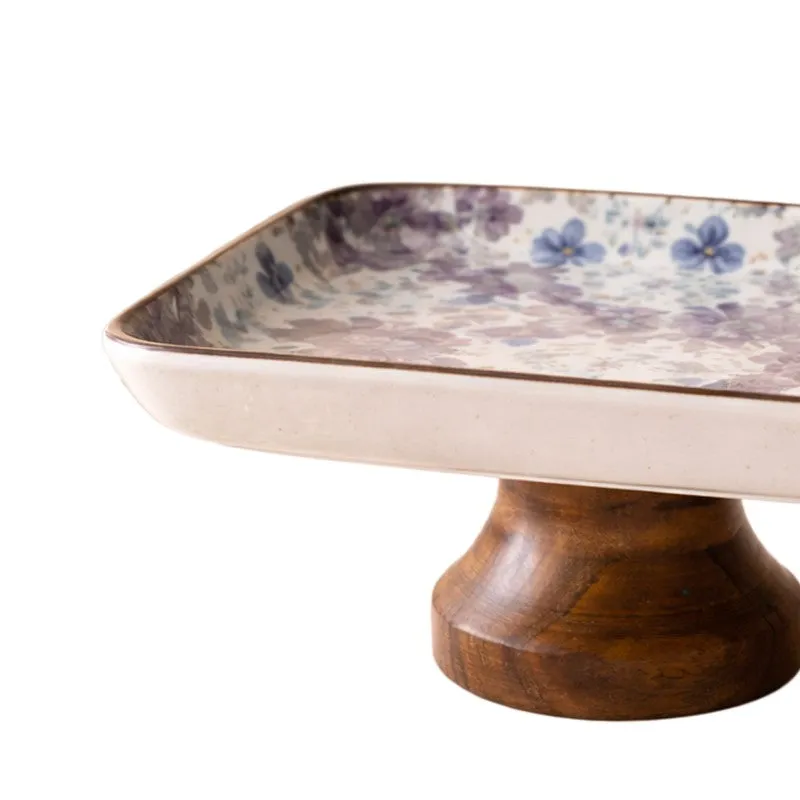 Floral Square Ceramic Cake Stand - Purple media 5