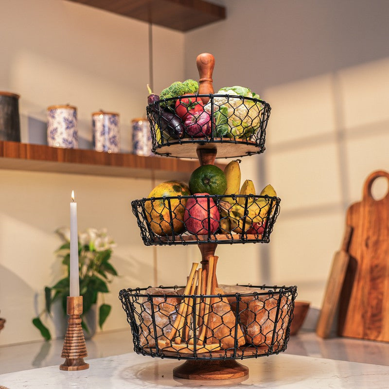 OrchardStack Metal Three-Tier Fruit Basket