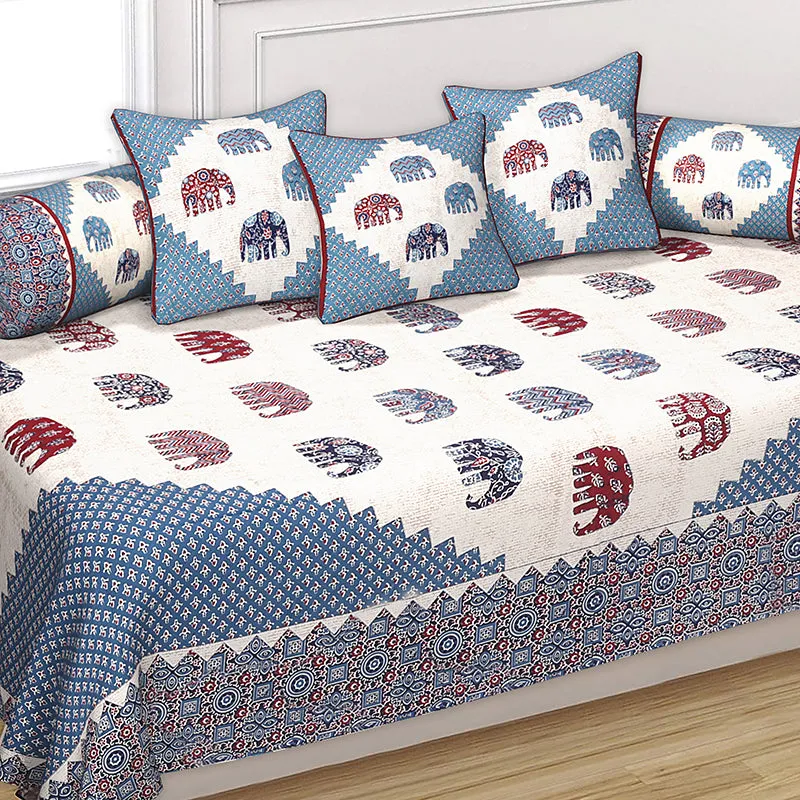 Anaahitha Ethnic Cotton Diwan Set (Blue) - Six Piece Set media 3