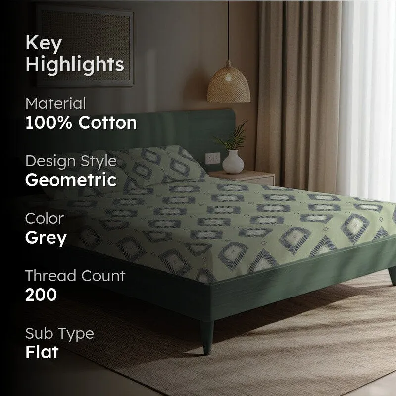 Urban Lines Geometric Cotton Bedsheets (Grey) - 200 TC media 2