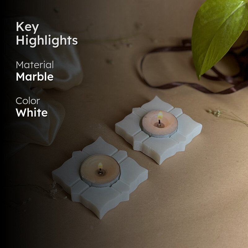 Eudora Leaf Handcrafted Marble Tealight Candle Holder - Set Of Two media 2