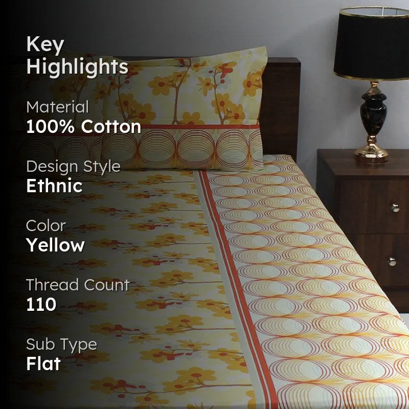 Warhi Floral Cotton Bedsheet (Yellow) - 110 TC media 2