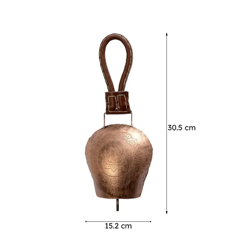 Copper hanging bell shown against a plain white background.