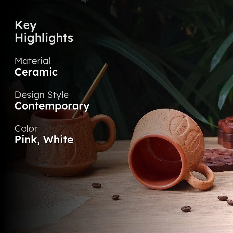 Bergo Ceramic Tea Cup (200 mL Each)/Pink,White)- Set of Two media 2