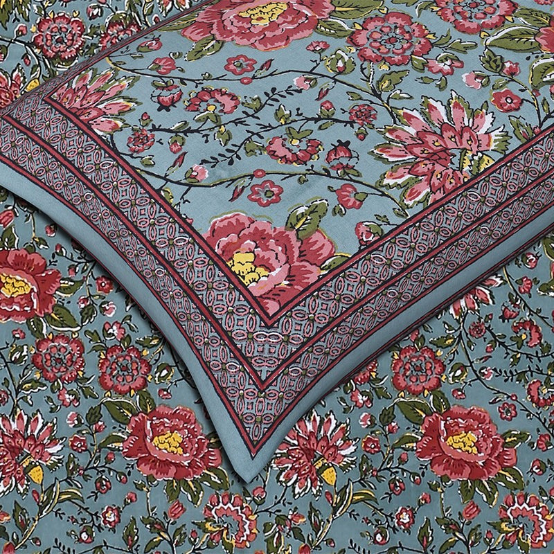Alderidge Floral Printed Cotton Bedsheet (Sea Green) - 120 TC media 4