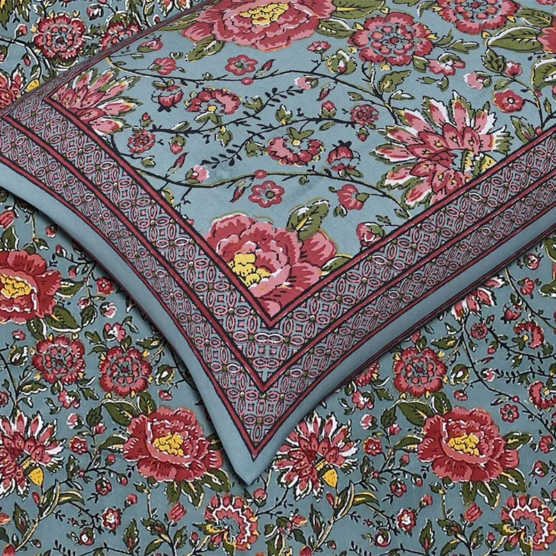 Alderidge Floral Printed Cotton Bedsheet (Sea Green) - 120 TC media 4