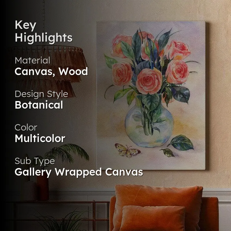 Still Life Roses & Butterflies Canvas Wall Painting - Gallery Wrap media 2