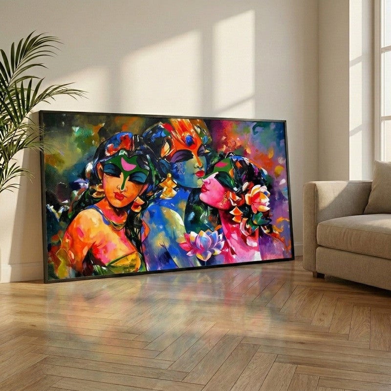 Krishnas Colorful Bliss Canvas Wall Painting With Frame