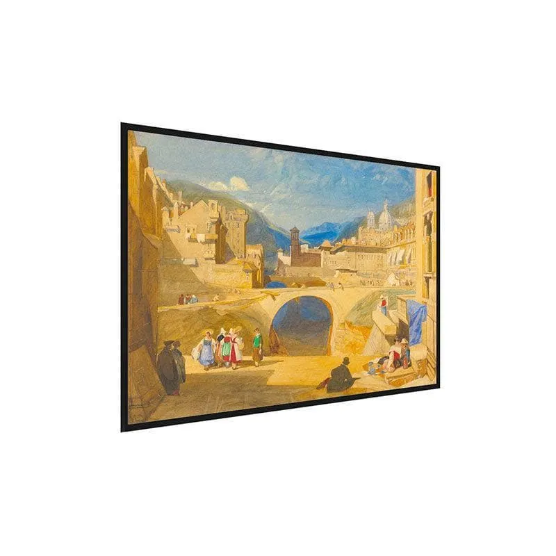 Bridge In A Continental Town Canvas Wall Painting - Black Frame media 3