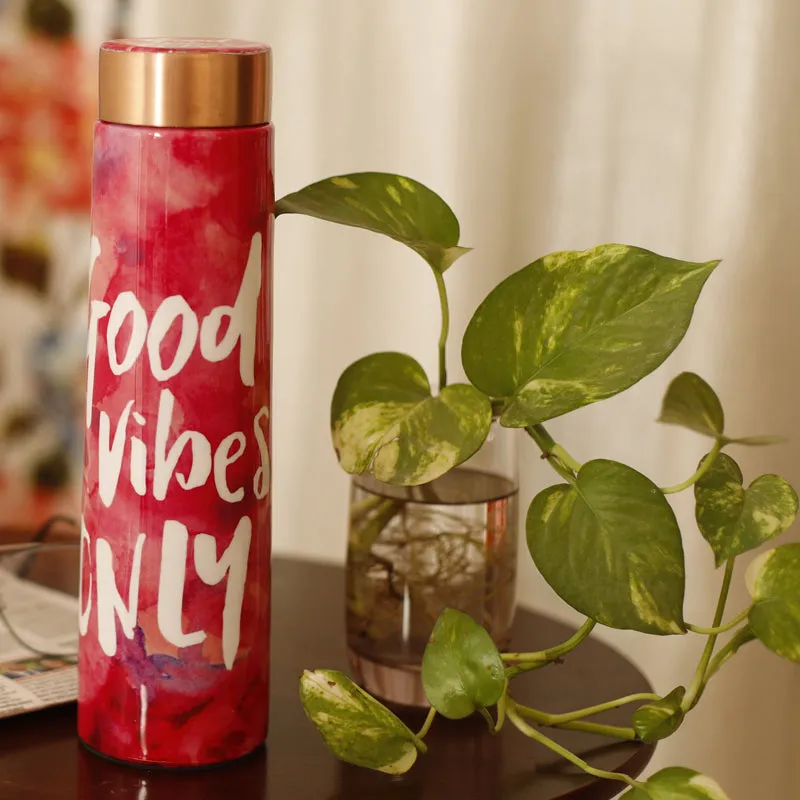 Pink Good Vibes Only Copper Water Bottle - 950 mL media 3