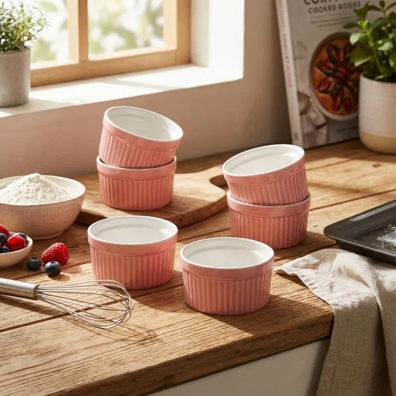 Ceramic Dessert Bowls (Pink,150 mL Each) - Set Of Six media 1