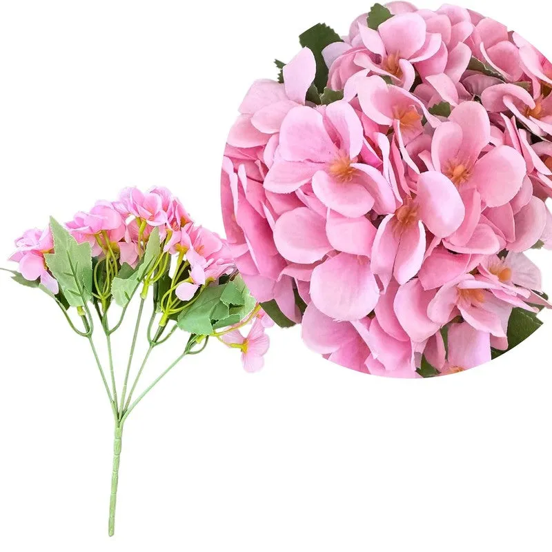 Bloom Hydrangea Plastic Artificial Flower (Pink) - Set Of Two media 3
