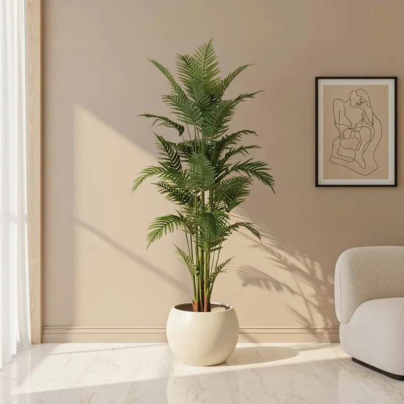 Faux Lush Areca Palm Plant With Black Plastic Pot - 6 Feet media 1