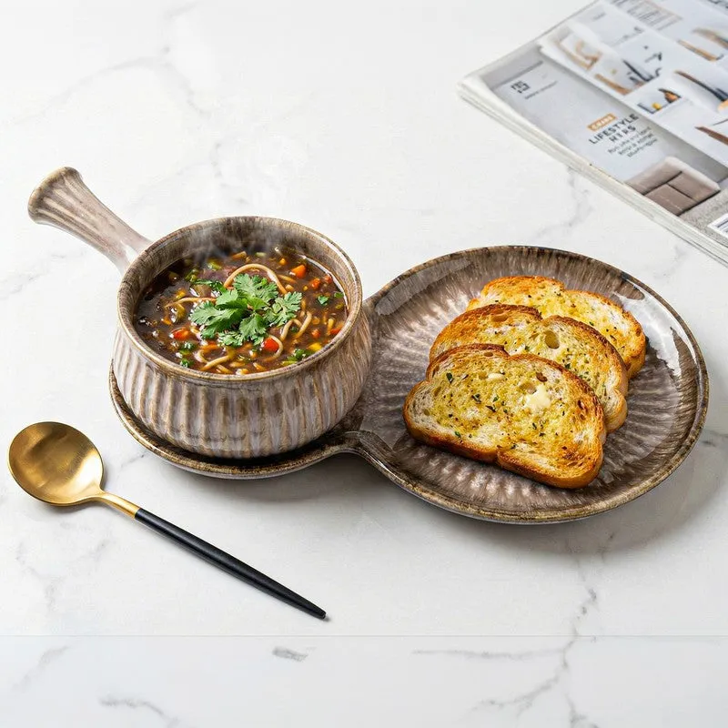 Dineva Ceramic Serving Platter (Beige & Ivory) - Two Piece Set media 1