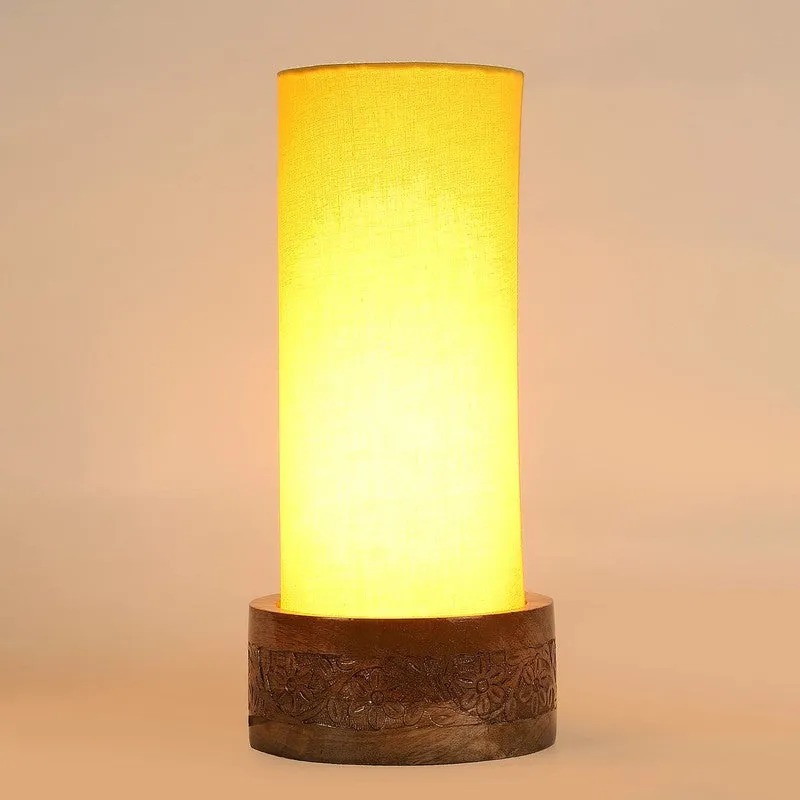 Divanae Cotton Table Lamp With Wooden Base - Yellow media 6