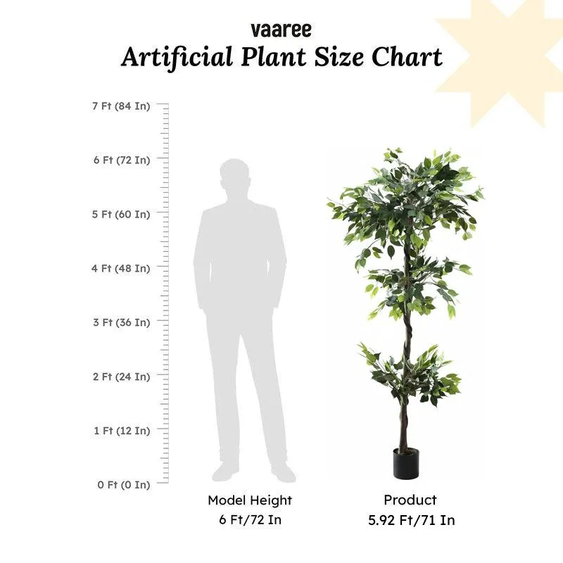 Faux Ficus Tree With Black Plastic Pot - 5.91 ft media 6