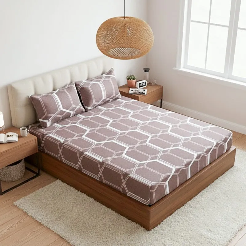 Hivescape Geometric Cotton Bedsheet (Brown) - 200 TC media 1