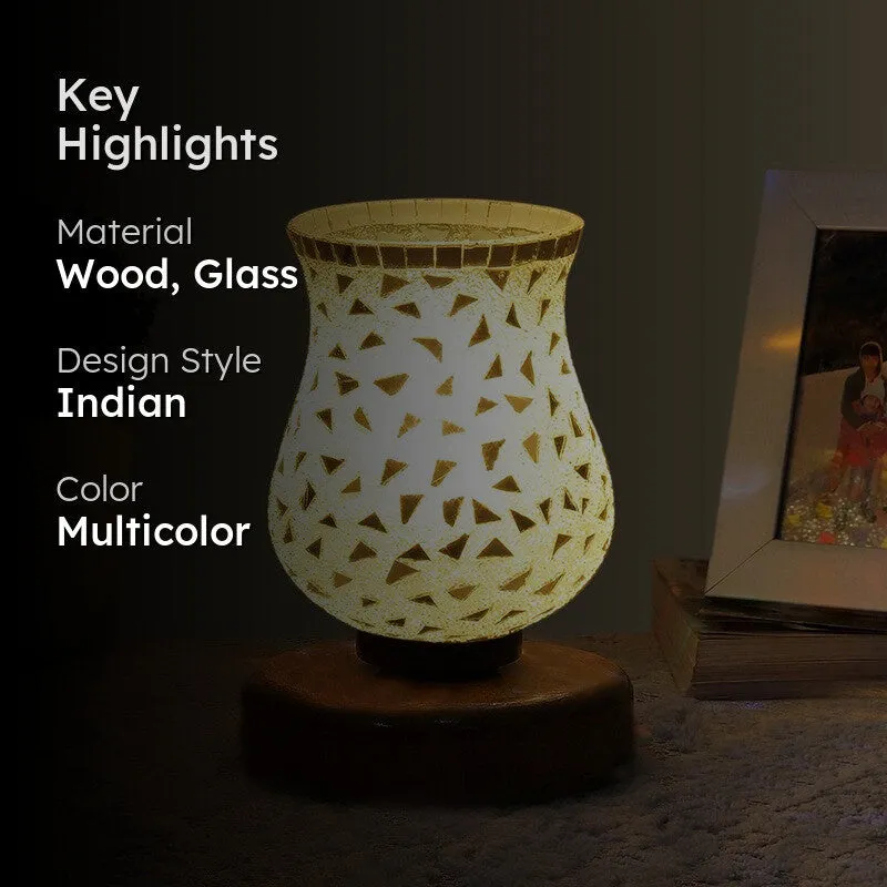 Aurevo Mosaic Glass Table Lamp With Wooden Base - Multicolor media 2