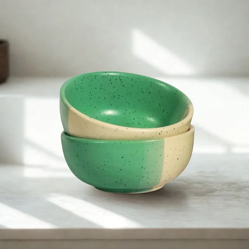 Opuluxe Ceramic Snack Bowls (Beige,Green, 200 mL Each) - Set Of Two media 6