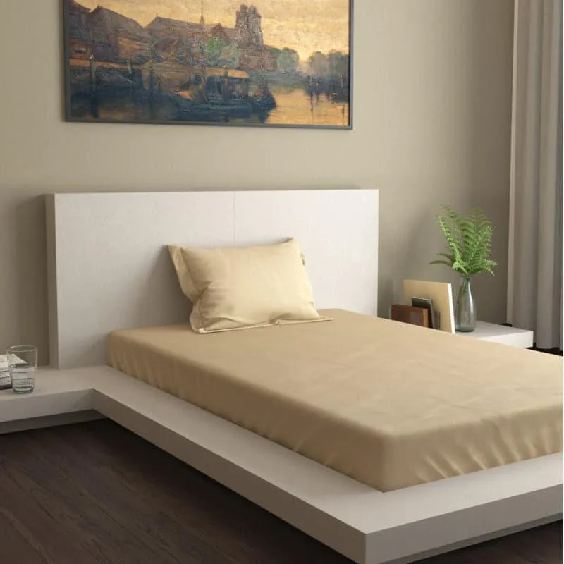 Lush Lavish Solid Cotton Bedsheet (Khaki) - 400 TC media 4