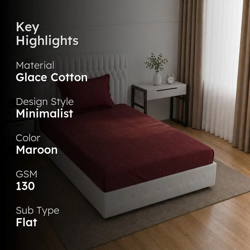 StripeScape  Glace Cotton Bedsheet (Maroon) - 130 GSM - 2